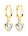 Sterling Forever 14k Over Silver Cz Lizzy Heart Drop Earrings In Gold