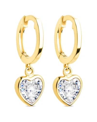 Sterling Forever 14k Over Silver Cz Lizzy Heart Drop Earrings In Gold