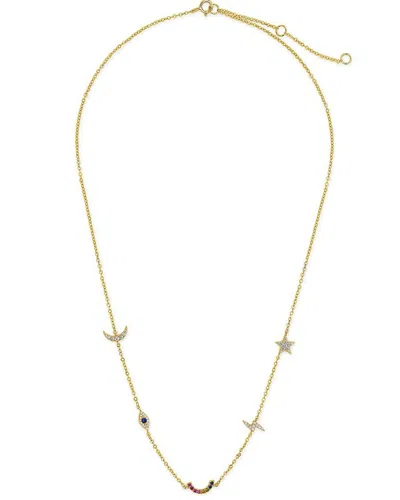 Sterling Forever 14k Over Silver Cz Lucky Charm Station Necklace
