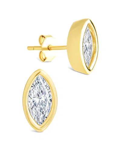 Sterling Forever 14k Over Silver Cz Marquise Cut Bezel Set Stud Earrings In Gold