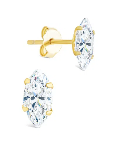 Sterling Forever 14k Over Silver Cz Marquise Cut Prong Set Stud Earrings In Gold