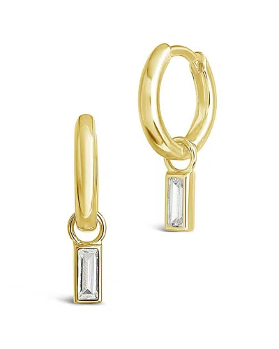 Sterling Forever Sterling Silver Baguette Cz Micro Hoops In Gold