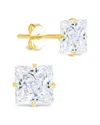 Sterling Forever 14k Over Silver Cz Princess Cut Prong Set Stud Earrings In Gold