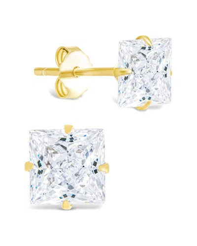 Sterling Forever 14k Over Silver Cz Princess Cut Prong Set Stud Earrings In Gold