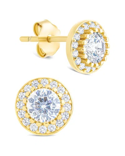 Sterling Forever 14k Over Silver Cz Round Cut Brilliant Halo Stud Earrings In Gold