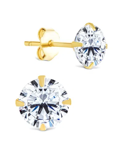 Sterling Forever 14k Over Silver Cz Round Cut Prong Set Stud Earrings In Gold