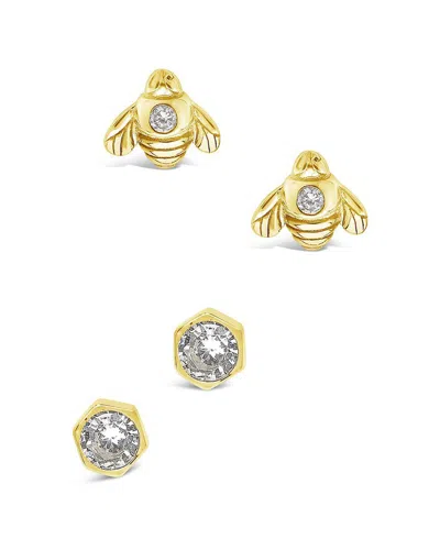 STERLING FOREVER STERLING FOREVER 14K OVER SILVER CZ SET OF 2 BEE STUDS