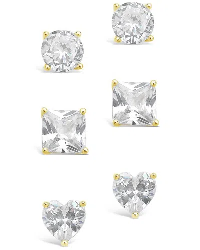 STERLING FOREVER STERLING FOREVER 14K OVER SILVER CZ SET OF 3 STATEMENT STUDS