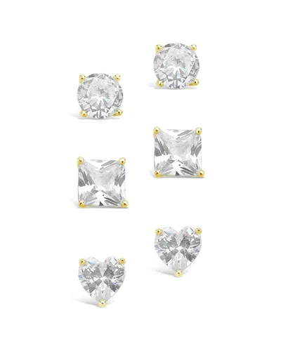 STERLING FOREVER STERLING FOREVER 14K OVER SILVER CZ SET OF 3 STATEMENT STUDS