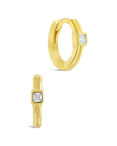 Sterling Forever 14k Over Silver Cz Square Cut Micro Hoops