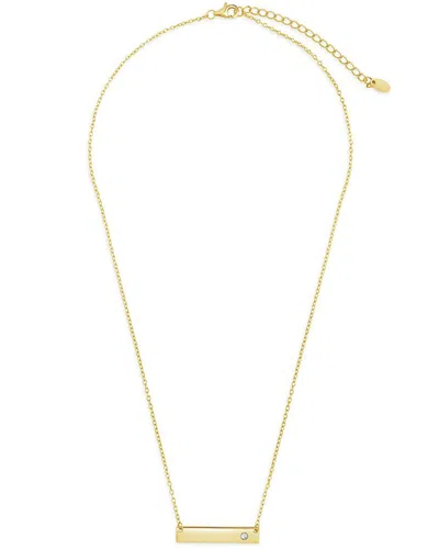 Sterling Forever 14k Over Silver Cz Studded Mini Bar Necklace