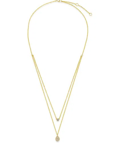 Sterling Forever 14k Over Silver Cz Teardrop & Layered Necklace