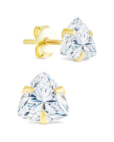 Sterling Forever 14k Over Silver Cz Trillion Cut Prong Set Stud Earrings In Gold