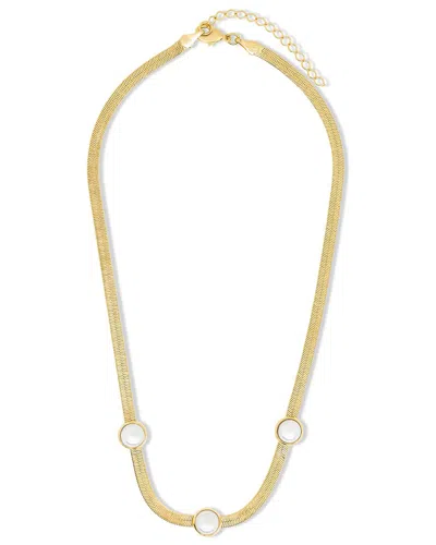 Sterling Forever 14k Plated 10mm Pearl Pamela Stationed Herringbone Necklace In Gold