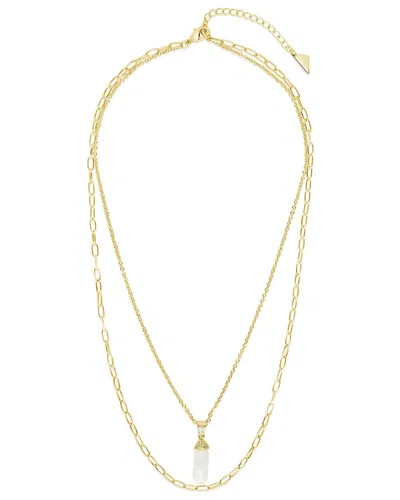 Sterling Forever 14k Plated 18mm Pearl Cz Nerissa Layered Necklace