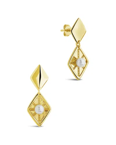 Sterling Forever 14k Plated 4-5mm Pearl Textured Drop Earrings In Gold