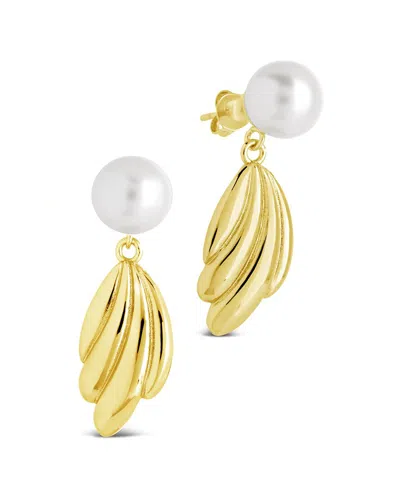 Sterling Forever 14k Plated 9mm Pearl Cherie Drop Studs In Gold