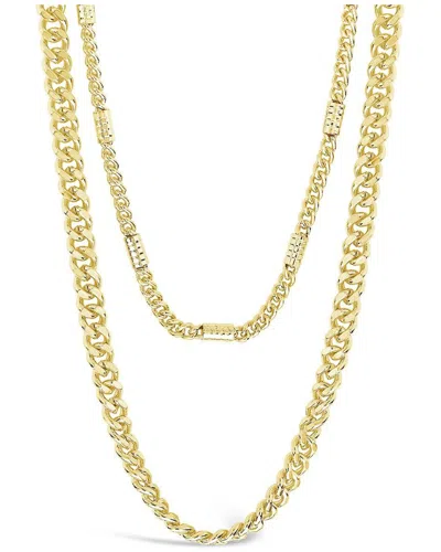 Sterling Forever 14k Plated Curb & Station Layered Chain Necklace