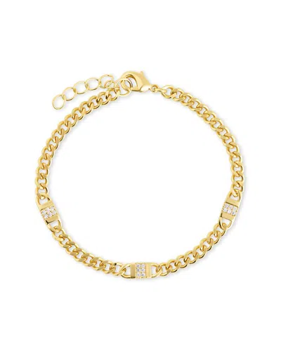 Sterling Forever 14k Plated Cz Amalia Mixed Link Bracelet In Gold