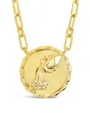 Sterling Forever 14k Plated Cz Bold Link Aquarius Zodiac Necklace