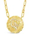 Sterling Forever 14k Plated Cz Bold Link Leo Zodiac Necklace