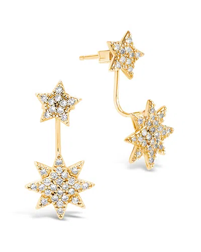 Sterling Forever 14k Plated Cz Starburst Jacket Earrings