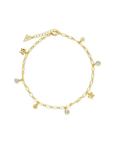 Sterling Forever 14k Plated Cz Butterfly & Blossom Ankle Bracelet