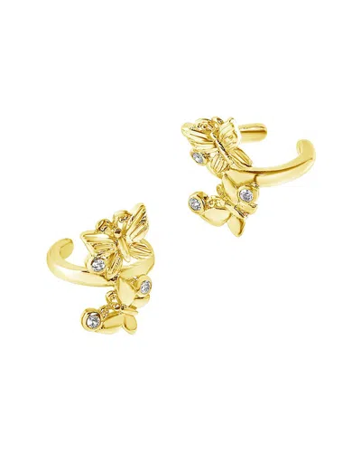 Sterling Forever 14k Plated Cz Butterfly Cuff Earring Set