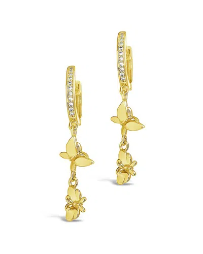 Sterling Forever 14k Plated Cz Butterfly Dangle Hoops