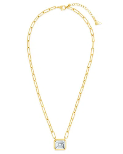 Sterling Forever 14k Plated Cz Camille Bezel Necklace In Gold