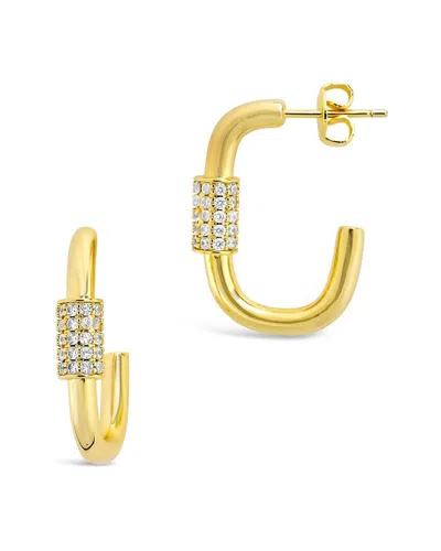 Sterling Forever 14k Plated Cz Carabiner Hoops In Gold-tone