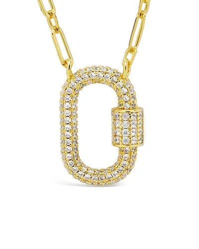 Sterling Forever 14k Plated Cz Carabiner Necklace