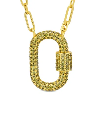 Sterling Forever Pave Cz Carabiner Lock Necklace In Gold