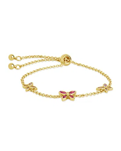 Sterling Forever 14k Plated Cz Caria Buterfly Bolo Bracelet In Gold