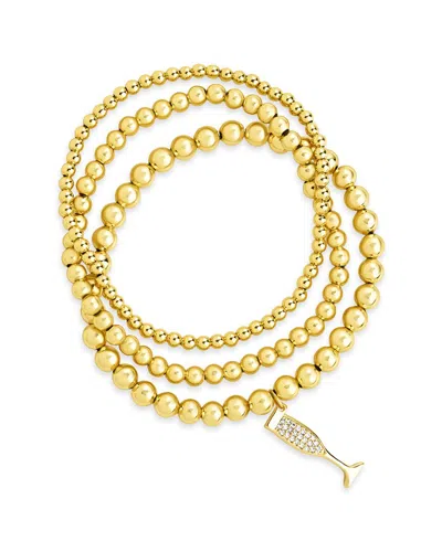 STERLING FOREVER STERLING FOREVER 14K PLATED CZ CHAMPAGNE FLUTE CHARM STRETCH BRACELET