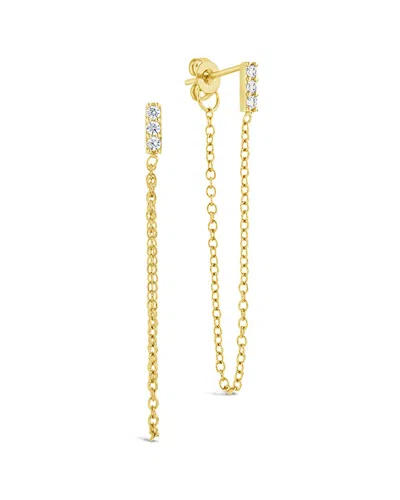 Sterling Forever 14k Plated Cz Chelsea Chain Drop Studs In Gold