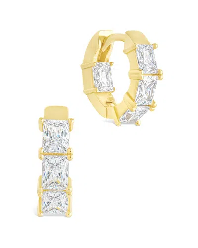 Sterling Forever 14k Plated Cz Cosima Baguette Hoop Earrings