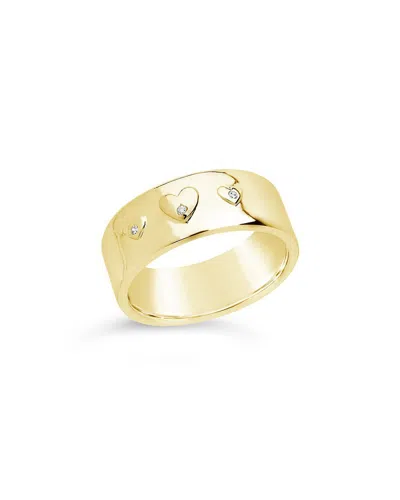 Sterling Forever 14k Plated Cz Engraved Heart Ring