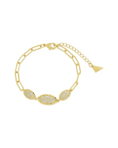 Sterling Forever 14k Plated Cz Galette Delicate Chain Bracelet In Gold