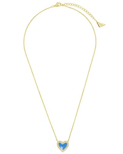 Sterling Forever 14k Plated Cz Gwen Heart Necklace In Blue