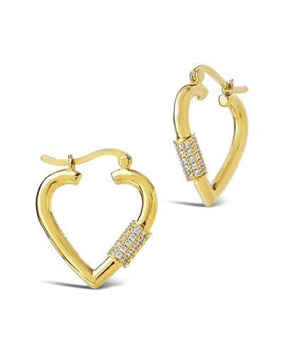 Sterling Forever 14k Plated Cz Heart Carabiner Hoops