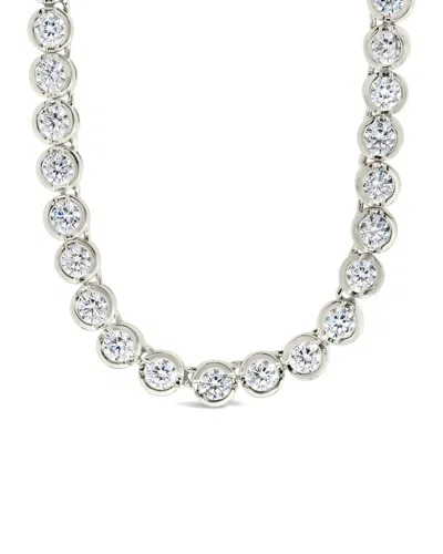 Sterling Forever 14k Plated Cz Helene Bezel Tennis Necklace In Metallic