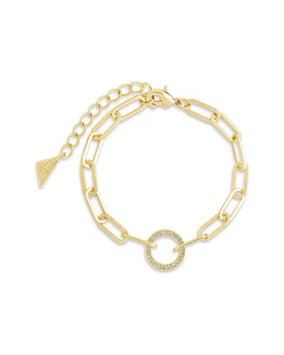Sterling Forever 14k Plated Cz Jacie Circle Paperclip Bracelet In Gold