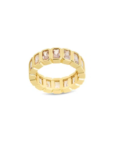 Sterling Forever 14k Plated Cz Jackie Bezel Station Ring In Gold