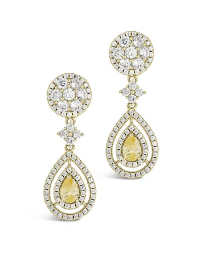 Sterling Forever 14k Plated Cz Jennifer Drop Studs In Metallic