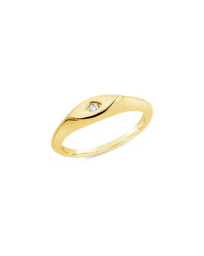 Sterling Forever 14k Plated Cz Junia Evil Eye Thin Signet Ring In Gold