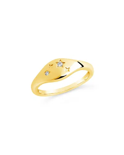 Sterling Forever 14k Plated Cz Jupiter Celestial Thin Signet Ring In Gold