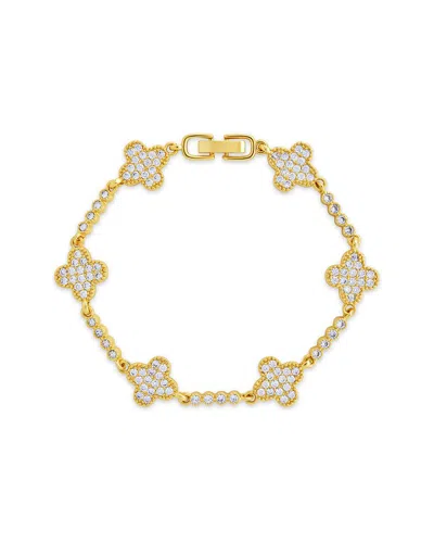 Sterling Forever 14k Plated Cz Laurel Link Bracelet In Gold
