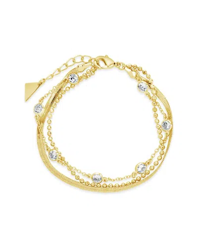 Sterling Forever 14k Plated Cz Layered Bracelet In Gold