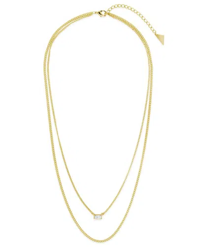 Sterling Forever 14k Plated Cz Layered Necklace In Gold